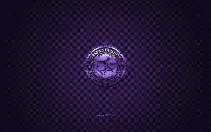 Osmanlispor, turc, club de football, 1 Lig, logo violet, pourpre fibre de carbone de fond, football, Ankara, Turquie, Osmanlispor logo
