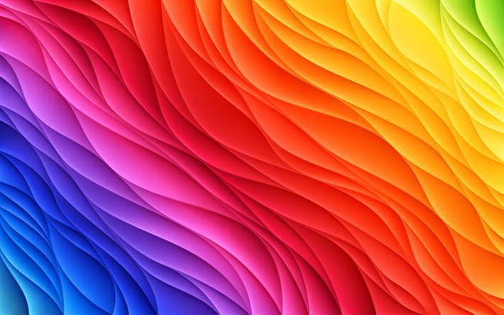 4k, 3D, abstracto olas, arco iris fondos, ondulado 3D textura, colorido ondas textura, fondos de colores