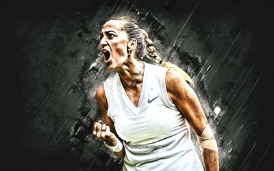 Petra Kvitova, &#199;ek tenis&#231;i, portre, ATP, gri taş arka plan, yaratıcı sanat