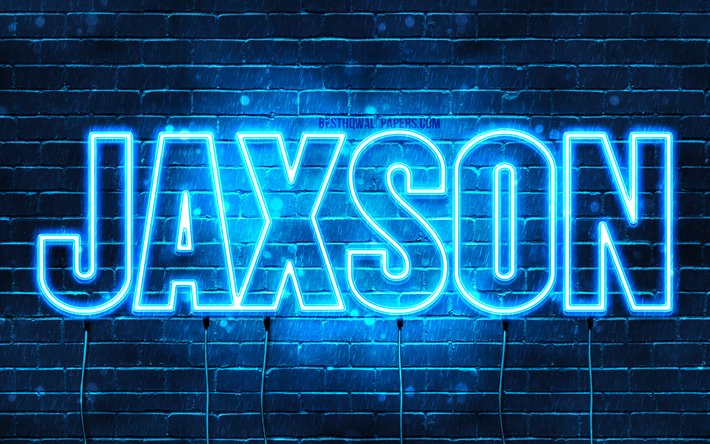 Jaxson, 4k, fondos de pantalla con los nombres, el texto horizontal, Jaxson nombre, luces azules de ne&#243;n, imagen con Jaxson nombre