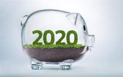 Happy New Year 2020, piggy bank, deposits 2020, money savings, 2020 concepts, finance 2020, business, 2020 New Year