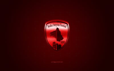 Rodez AF, Clube de futebol franc&#234;s, Liga 2, logo vermelho, vermelho de fibra de carbono de fundo, futebol, Rodez, Fran&#231;a, Rodez AF logotipo, Rodez Aveyron De Futebol