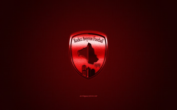 Rodez AF, French football club, Ligue 2, red logo, red carbon fiber background, football, Rodez, France, Rodez AF logo, Rodez Aveyron Football