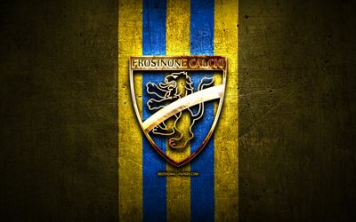 Frosinone FC, ouro logotipo, Serie B, metal amarelo de fundo, futebol, Frosinone Calcio, italiano de futebol do clube, Frosinone logotipo, It&#225;lia