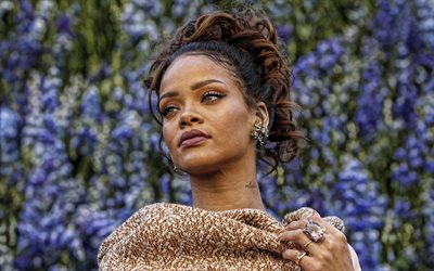 Rihanna, portre, barbados şarkıcı, fotoğraf &#231;ekimi, kahverengi elbise, pop&#252;ler Amerikan şarkıcı, Robyn Rihanna Fenty