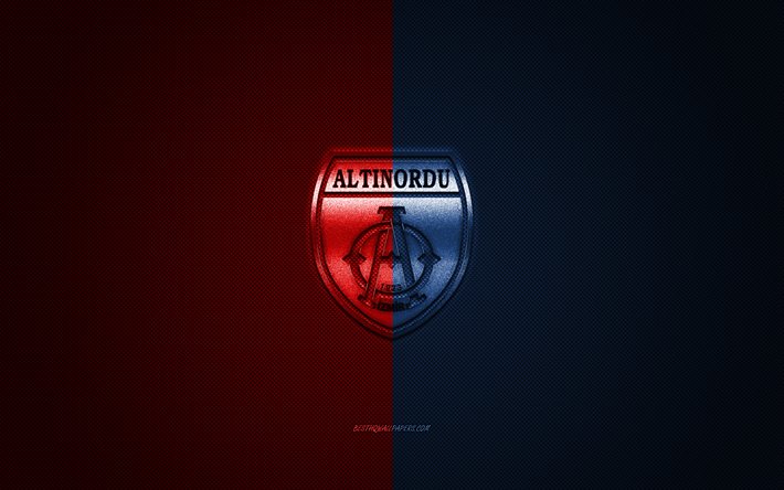 Altinordu FK, Turkish football club, 1 Lig, red-blue logo, red-blue carbon fiber background, football, Izmir, Turkey, Altinordu logo