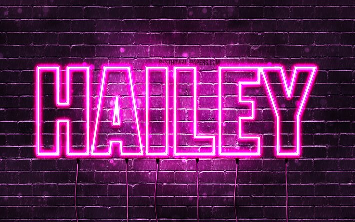 Hailey, 4k, 壁紙名, 女性の名前, Hailey名, 紫色のネオン, テキストの水平, 写真Hailey名