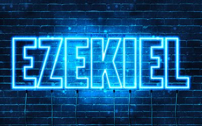 Ezekiel, 4k, isim Ezekiel adı ile, yatay metin, Ezekiel adı, mavi neon ışıkları, resimli duvar kağıtları