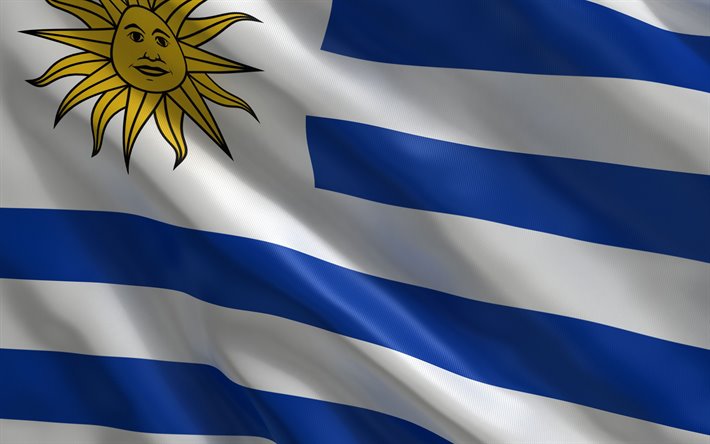 Flaggan i Uruguay, 3D-silk flag, Sydamerika, 3D-flagga i Uruguay, nationella symboler, Uruguay flagga