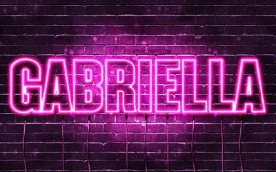 Gabriella, 4k, taustakuvia nimet, naisten nimi&#228;, Gabriella nimi, violetti neon valot, vaakasuuntainen teksti, kuva Gabriella nimi