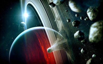 Saturno, aster&#243;ides, arte digital, galaxy, sci-fi, universo, NASA, planetas, Saturno a partir do espa&#231;o