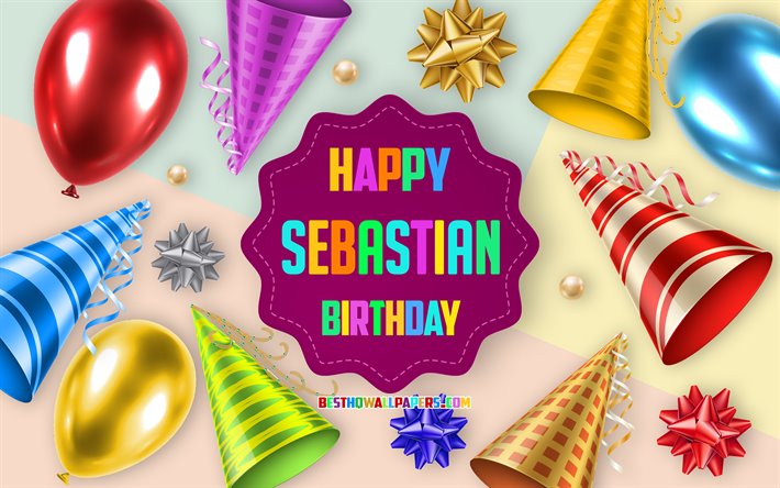Happy Birthday Sebastian, Birthday Balloon Background, Sebastian, creative art, Happy Sebastian birthday, silk bows, Sebastian Birthday, Birthday Party Background