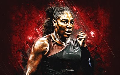 Serena Williams, tenista estadounidense, retrato, rojo de la piedra de fondo, pista de tenis, WTA