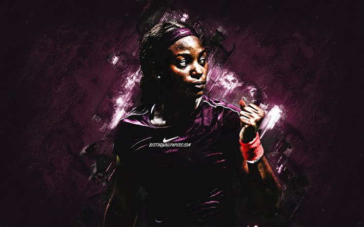 スローンステファンズ, 肖像, 紫創造的背景, アメリカのテニスプレイヤー, WTA, テニス, 女子テニス協会