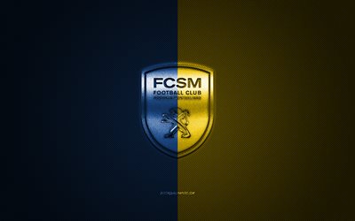 O FC Sochaux, Clube de futebol franc&#234;s, Liga 2, azul-amarelo logotipo, azul-amarelo de fibra de carbono de fundo, futebol, Montbeliard, Fran&#231;a, O FC Sochaux logotipo, O FC Sochaux-Montbeliard