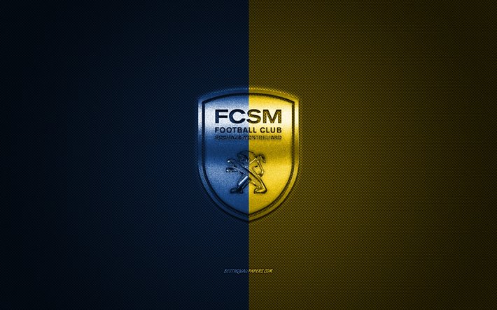 FC Sochaux, francese club di calcio, Ligue 2, blu-giallo logo, blu-giallo contesto in fibra di carbonio, calcio, Montbeliard, Francia, logo, FC Sochaux-Montbeliard
