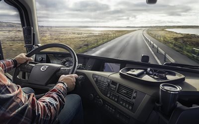 Volvo FH, tung lastbil, insida, interi&#246;r, framsidan, FH 2020 inne, Svenska lastbilar, Volvo