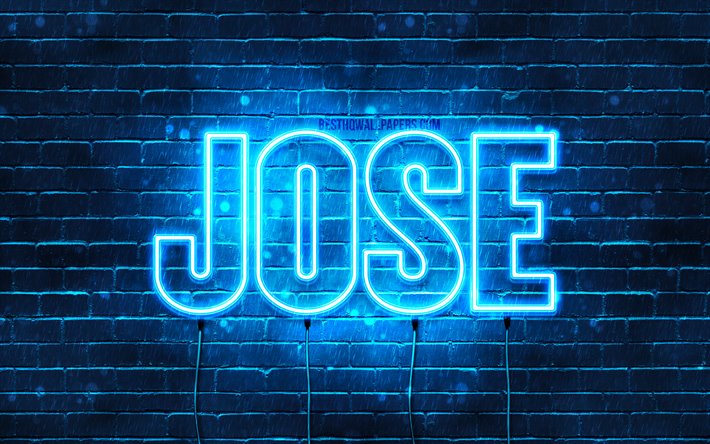 Jose, 4k, pap&#233;is de parede com os nomes de, texto horizontal, Jose nome, luzes de neon azuis, imagem com nome Jose