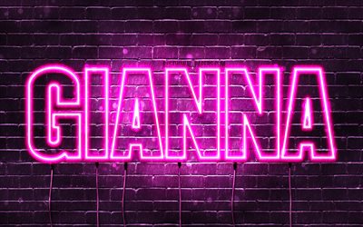 Gianna, 4k, taustakuvia nimet, naisten nimi&#228;, Gianna nimi, violetti neon valot, vaakasuuntainen teksti, kuva Gianna nimi