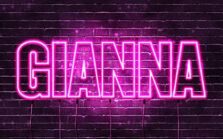 Gianna, 4k, wallpapers with names, female names, Gianna name, purple neon lights, horizontal text, picture with Gianna name