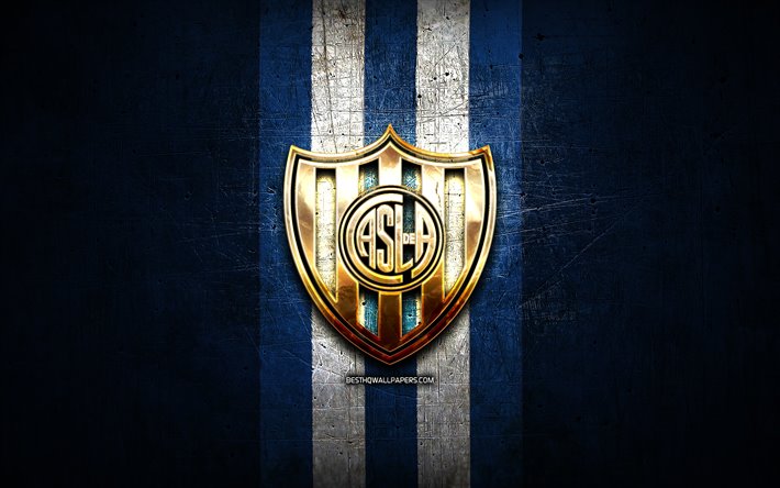 Talleres FC, altın logo, Arjantin, Lig, mavi metal arka plan, futbol, CA Talleres de Cordoba, Arjantinli Futbol Kul&#252;b&#252;, Talleres logo, Club Atletico Talleres