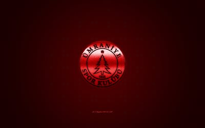 Umraniyespor, Turkish football club, 1 Lig, red logo, red carbon fiber background, football, Istanbul, Turkey, Umraniyespor logo