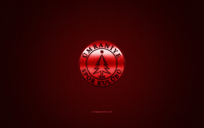Umraniyespor, turco, club de f&#250;tbol, 1 Lig, logotipo rojo, rojo de fibra de carbono de fondo, f&#250;tbol, Estambul, Turqu&#237;a, Umraniyespor logotipo