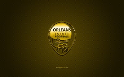 NOUS Orl&#233;ans, club fran&#231;ais de football, Ligue 2, jaune logo jaune en fibre de carbone de fond, football, Orl&#233;ans, France, US Orl&#233;ans logo