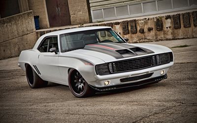 Chevrolet Camaro, muscle cars, 1969 cars, tuning, retro cars, white Camaro, Customized Chevrolet Camaro, american cars, Chevrolet