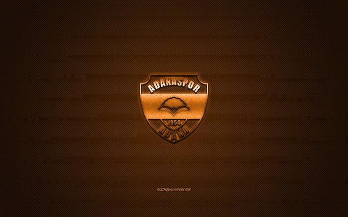 Adanaspor KUIN, Turkkilainen jalkapalloseura, League 1, oranssi logo, oranssi hiilikuitu tausta, jalkapallo, Adana, Turkki, Adanaspor logo