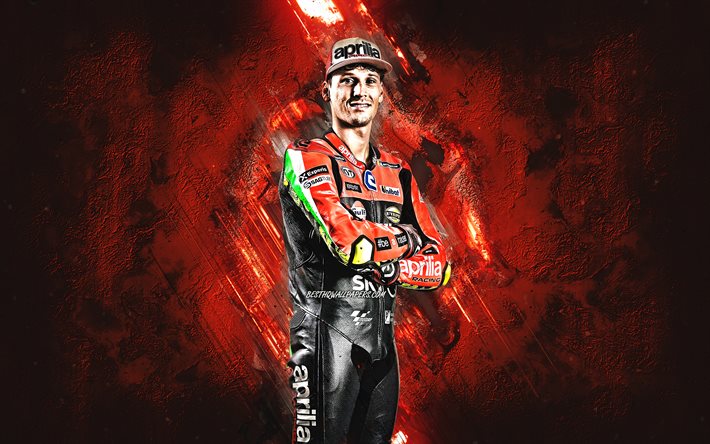 Lorenzo Salvadori, Aprilia Racing Team Gresini, Italian motorcycle racer, MotoGP, red stone background, portrait, MotoGP World Championship