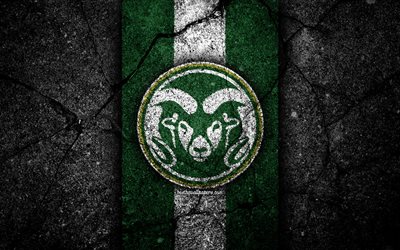 Colorado State Rams, 4k, american football team, NCAA, green white stone, USA, asphalt texture, american football, Colorado State Rams logo