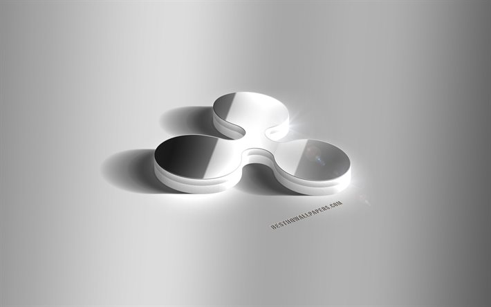 Logotipo de prata Ripple 3D, Primecoin, criptomoeda, fundo cinza, logotipo da Ripple, emblema Ripple 3D, logotipo 3D de metal Ripple