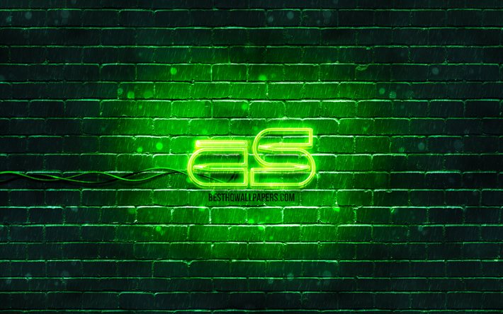 Counter-Strike yeşil logosu, 4k, yeşil tuğla duvar, Counter-Strike logosu, CS logosu, Counter-Strike neon logosu, Counter-Strike