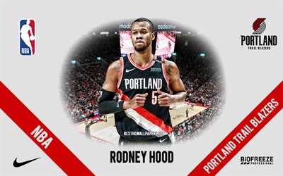 Rodney Hood, Portland Trail Blazers, American Basketball Player, NBA, portrait, USA, basketball, Moda Center, Portland Trail Blazers logo