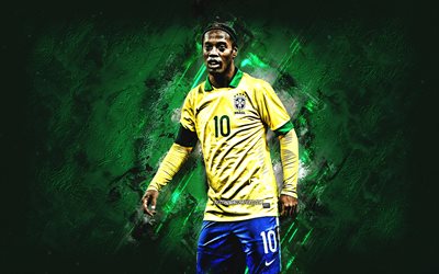 Ronaldinho, Brazil national football team, portrait, green stone background, brazilian football player, soccer, Brazil, Ronaldo de Assis Moreira
