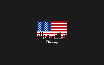 Denver, American cities, Denver silhouette skyline, USA flag, Denver cityscape, American flag, USA, Denver skyline