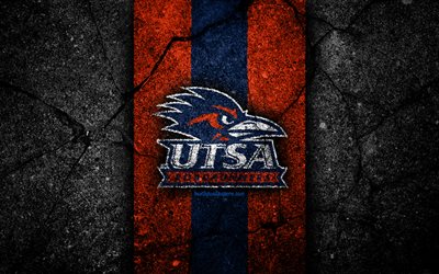 UTSA Roadrunners, 4k, american football team, NCAA, orange blue stone, USA, asphalt texture, american football, UTSA Roadrunners logo