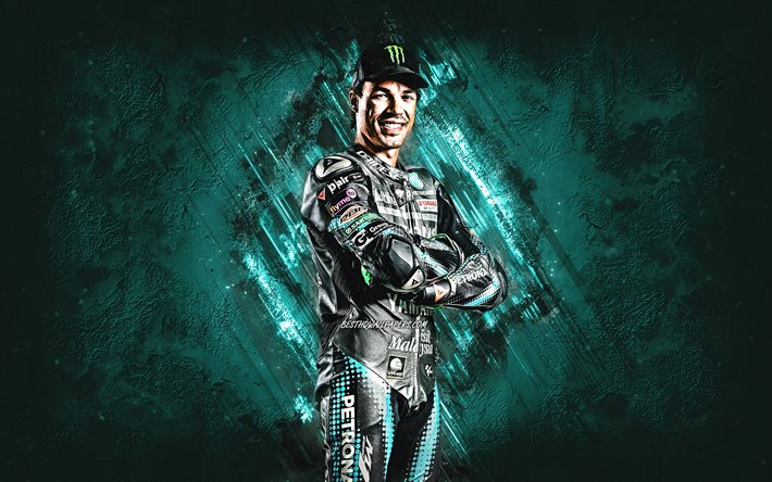 Franco Morbidelli, Petronas Yamaha SRT, coureur de moto italien, MotoGP, fond de pierre bleue, portrait, Championnat du Monde MotoGP