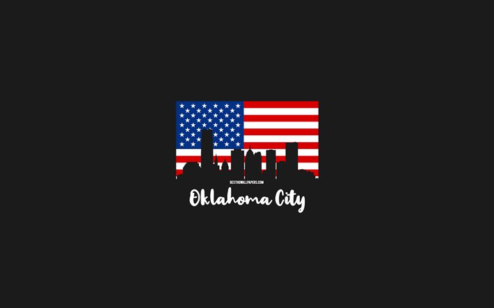 Oklahoma City, American cities, Oklahoma City silhouette skyline, USA flag, Oklahoma City cityscape, American flag, USA, Oklahoma City skyline
