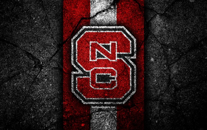 NC State Wolfpack, 4k, time de futebol americano, NCAA, pedra branca vermelha, EUA, textura de asfalto, futebol americano, logotipo NC State Wolfpack
