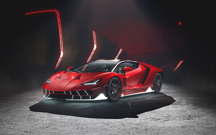 Lamborghini Centenario, 4k, hypercars, voitures 2020, supercars, Lamborghini Centenario rouge, voitures italiennes, Lamborghini