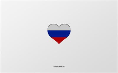 私はロシアが大好きです, ヨーロッパ諸国, ロシア, 灰色の背景, ロシアの旗の心, 好きな国, ロシアが大好き