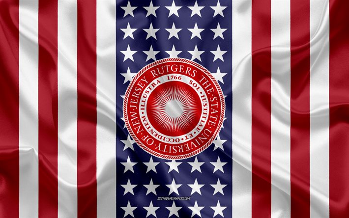 rutgers university emblem, amerikanische flagge, rutgers university logo, new brunswick, newark, usa, rutgers university