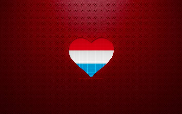 Eu amo Luxemburgo, 4k, Europa, fundo pontilhado vermelho, cora&#231;&#227;o da bandeira luxemburgu&#234;s, Luxemburgo, pa&#237;ses favoritos, Love Luxemburgo, luxemburgu&#234;s bandeira