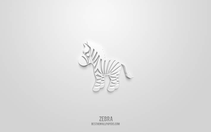 Icona Zebra 3d, sfondo bianco, simboli 3d, Zebra, icone Animali, icone 3d, segno Zebra, Icone Animals 3d