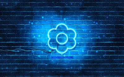Blue flower neon icon, 4k, blue background, neon symbols, Blue flower, neon icons, Blue flower sign, nature signs, Blue flower icon, nature icons