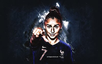 Sakina Karchaoui, France national football team, portrait, blue stone background, France, football