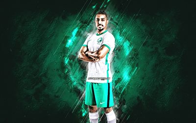 Salem Al Dawsari, Saudi Arabia national football team, portrait, green stone background, Saudi Arabia, football