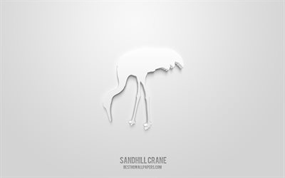 Sandhill crane 3d -kuvake, valkoinen tausta, 3D-symbolit, Sandhill-nosturi, El&#228;imet-kuvakkeet, 3D-kuvakkeet, Sandhill-nosturimerkki, El&#228;imet 3D-kuvakkeet